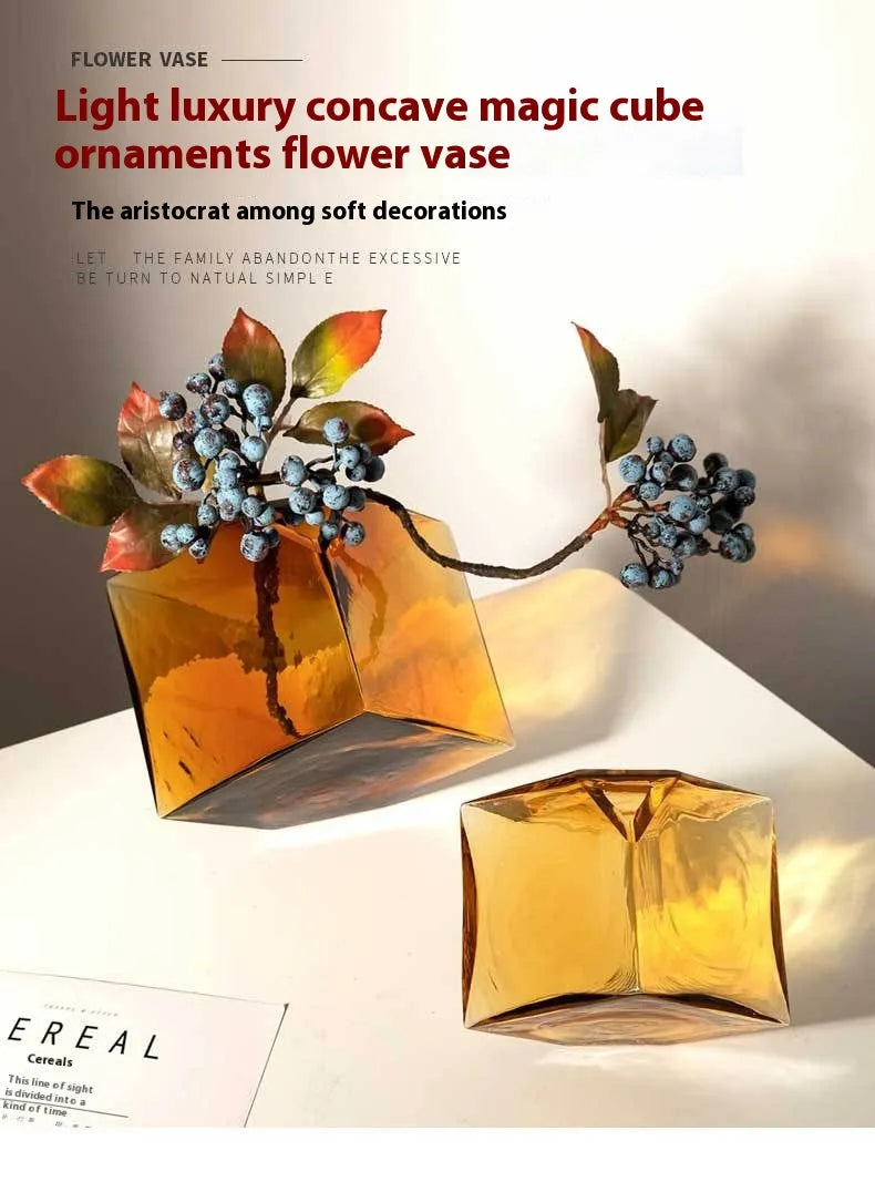 Amber Bloom Cube Vase