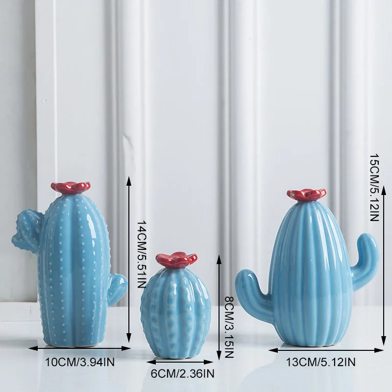 Modern Decor Cactus, Green, Yellow, Blue (Set of 3), 6, 10 and 13 cm