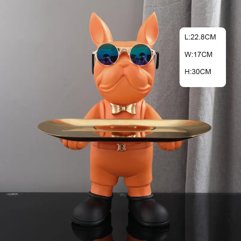 At Your Service Bulldog Sculpture And Tray