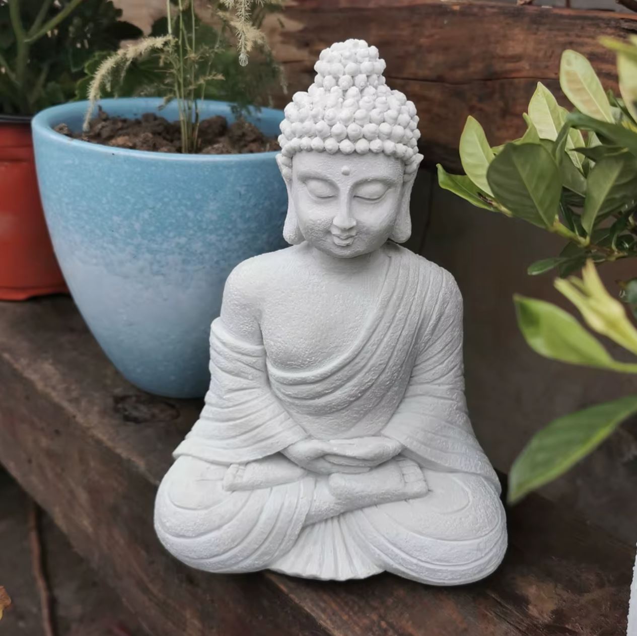 Gray Buddha Statue for Outdoors 23 cm