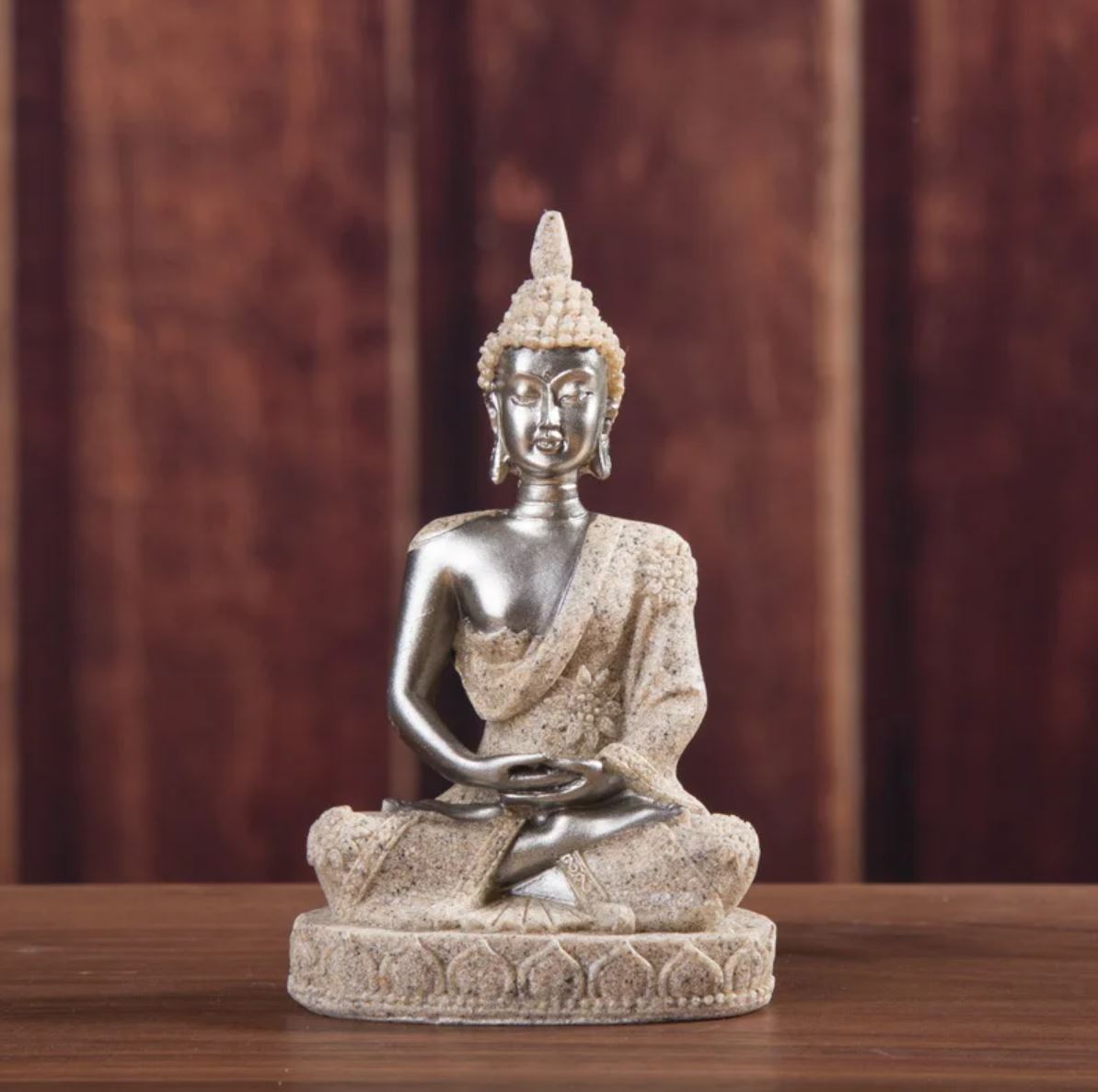 Buddha Statue, Sand / Silver, 11 cm