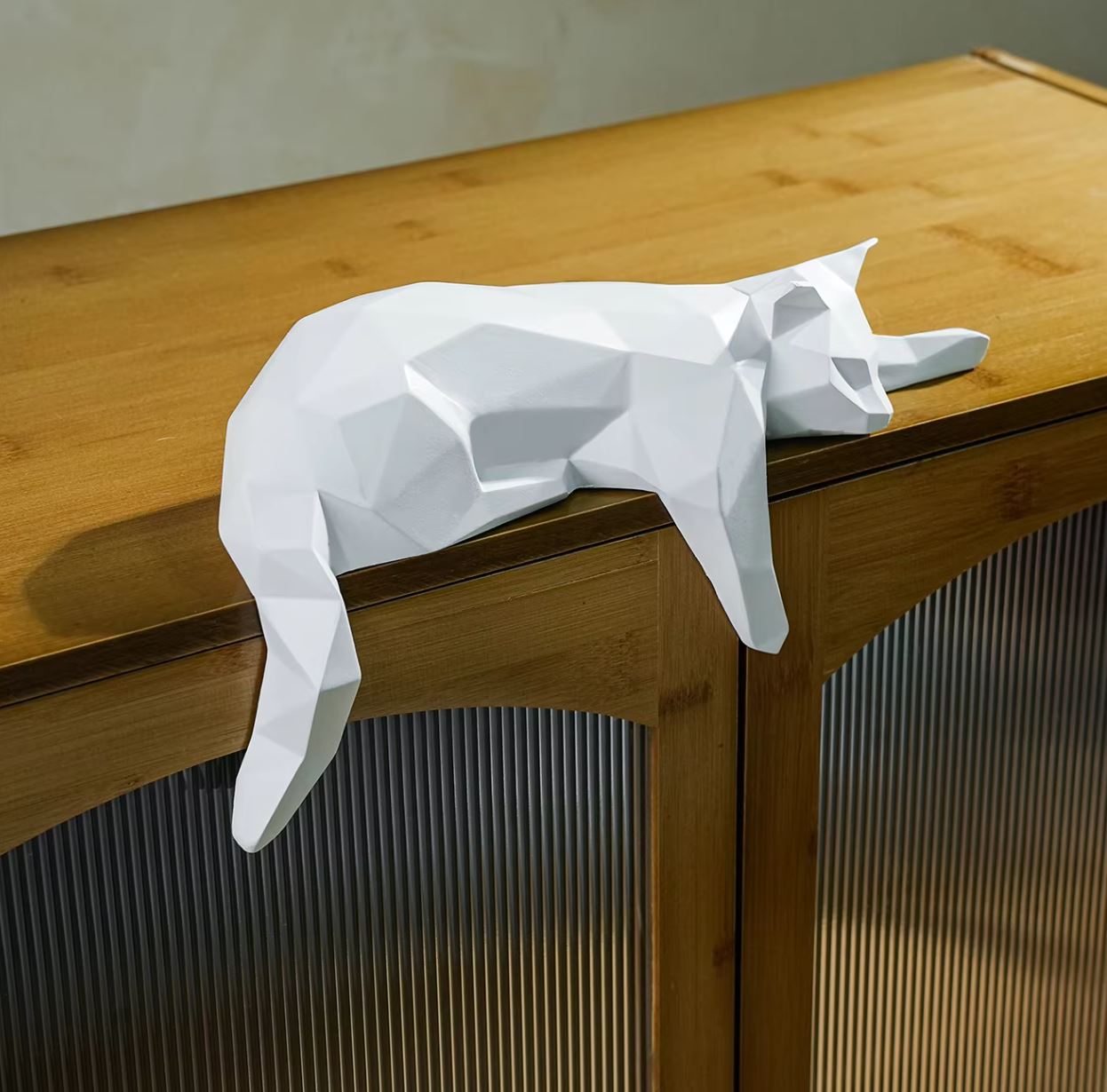 White Origami Lying Cat Statue 15 cm