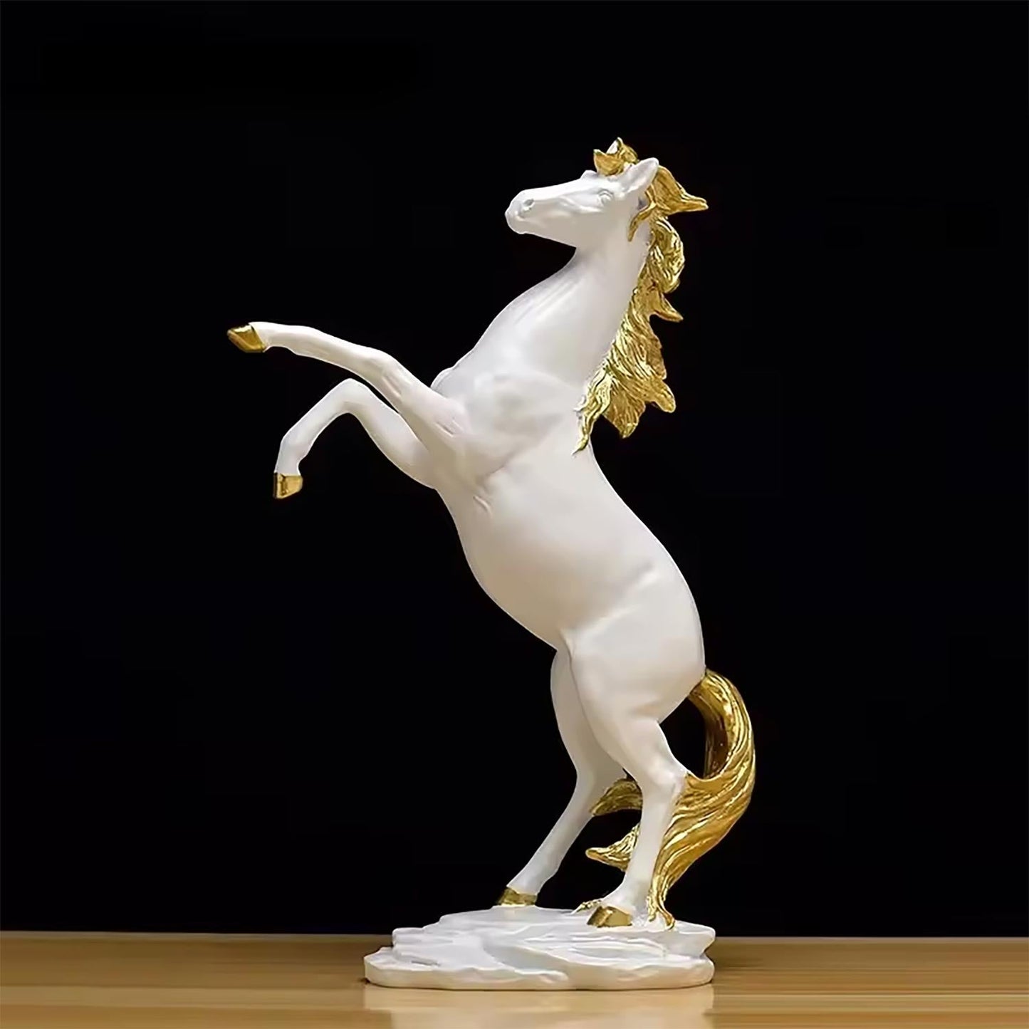 White Rearing Horse Statue with Gold Mane 30 cm