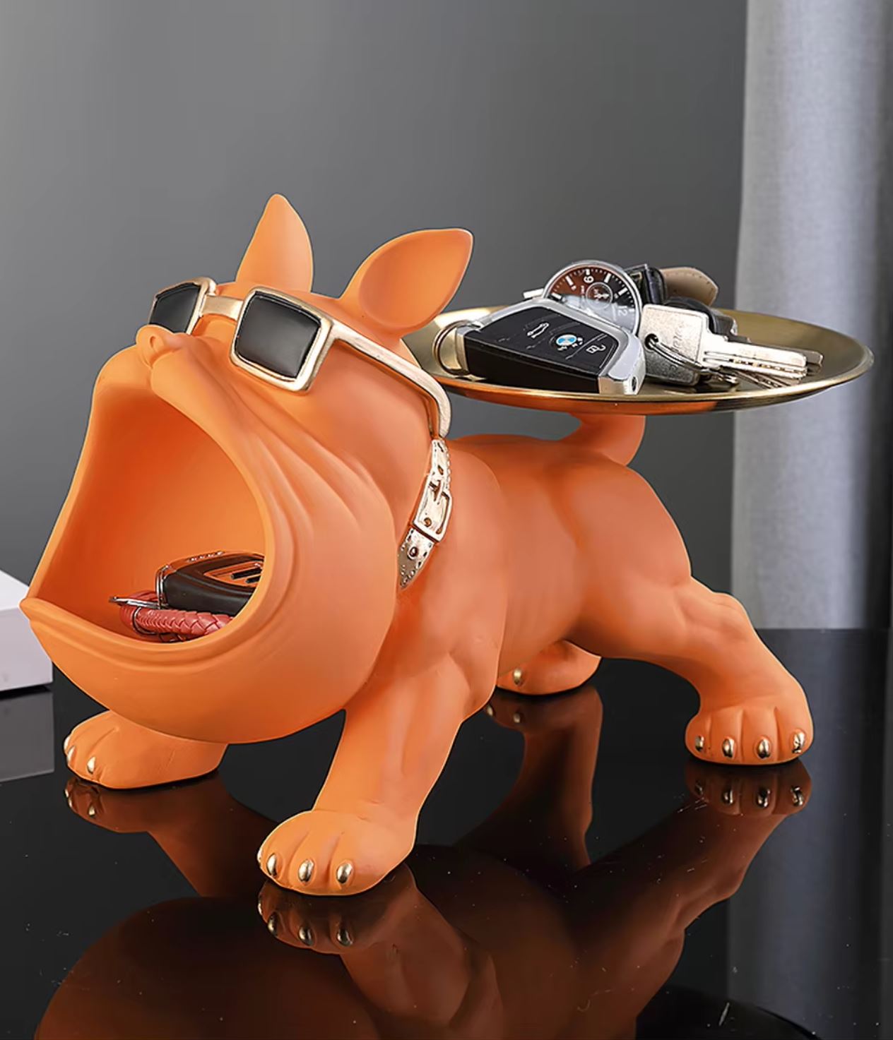 Orange Bulldog Statue with Tray 20 cm