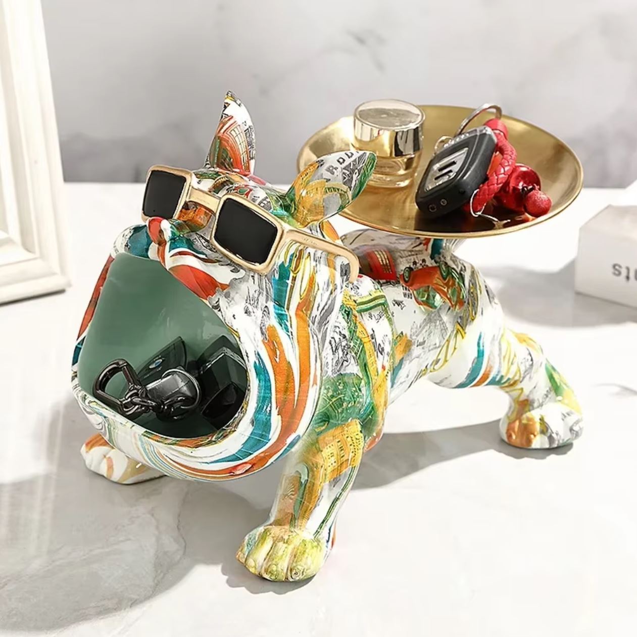 Pop Art Bulldog Statue with Tray 20 cm