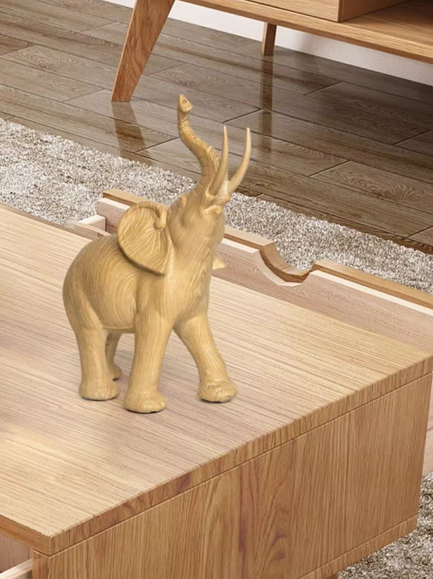 Elephant Statue in Resin, Light Oak Wood-Effect, 26 cm