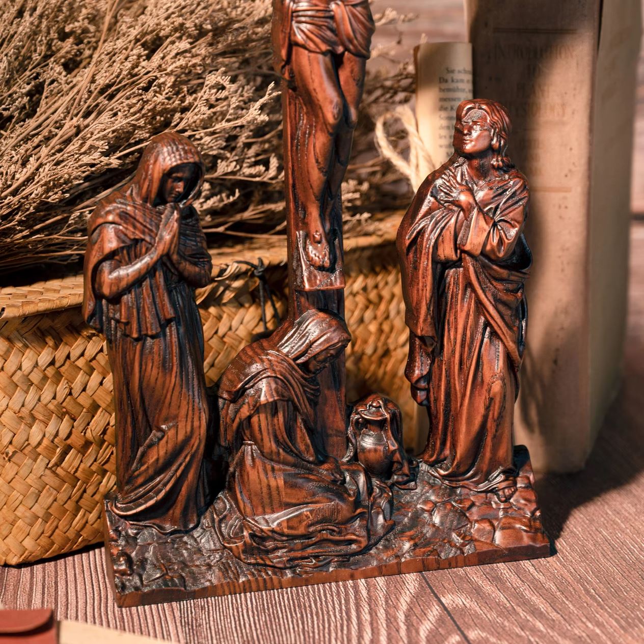 Crucifixion Scene Statue, Jesus Christ, in Wood, 25 cm