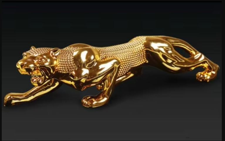 Gold Resin Panther Statuette 6 cm