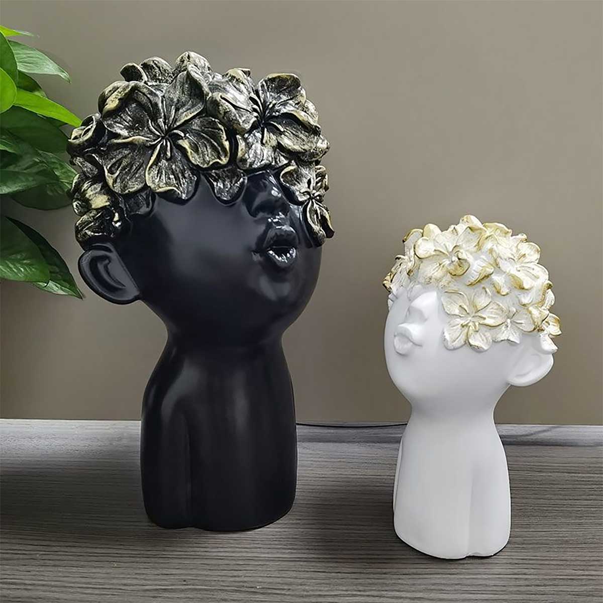 White Bust Statue, Head with Gold Butterflies, 19 cm