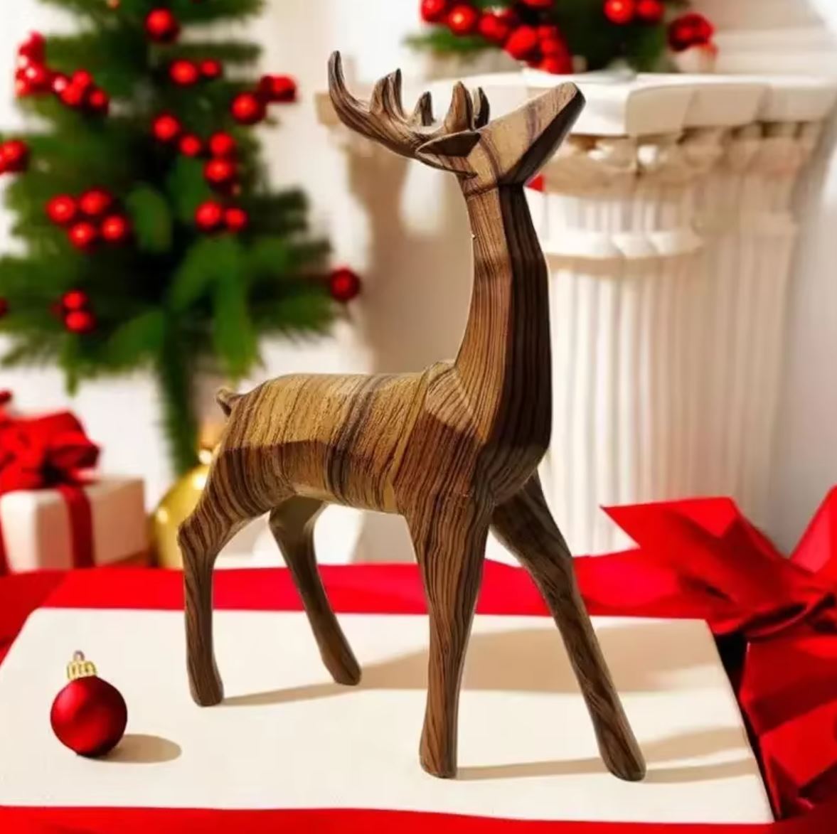 Origami Reindeer Statue in Wood 24 cm