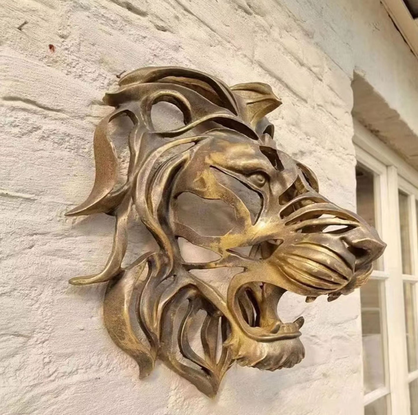 Gold Lion Head Wall Statue 30 cm