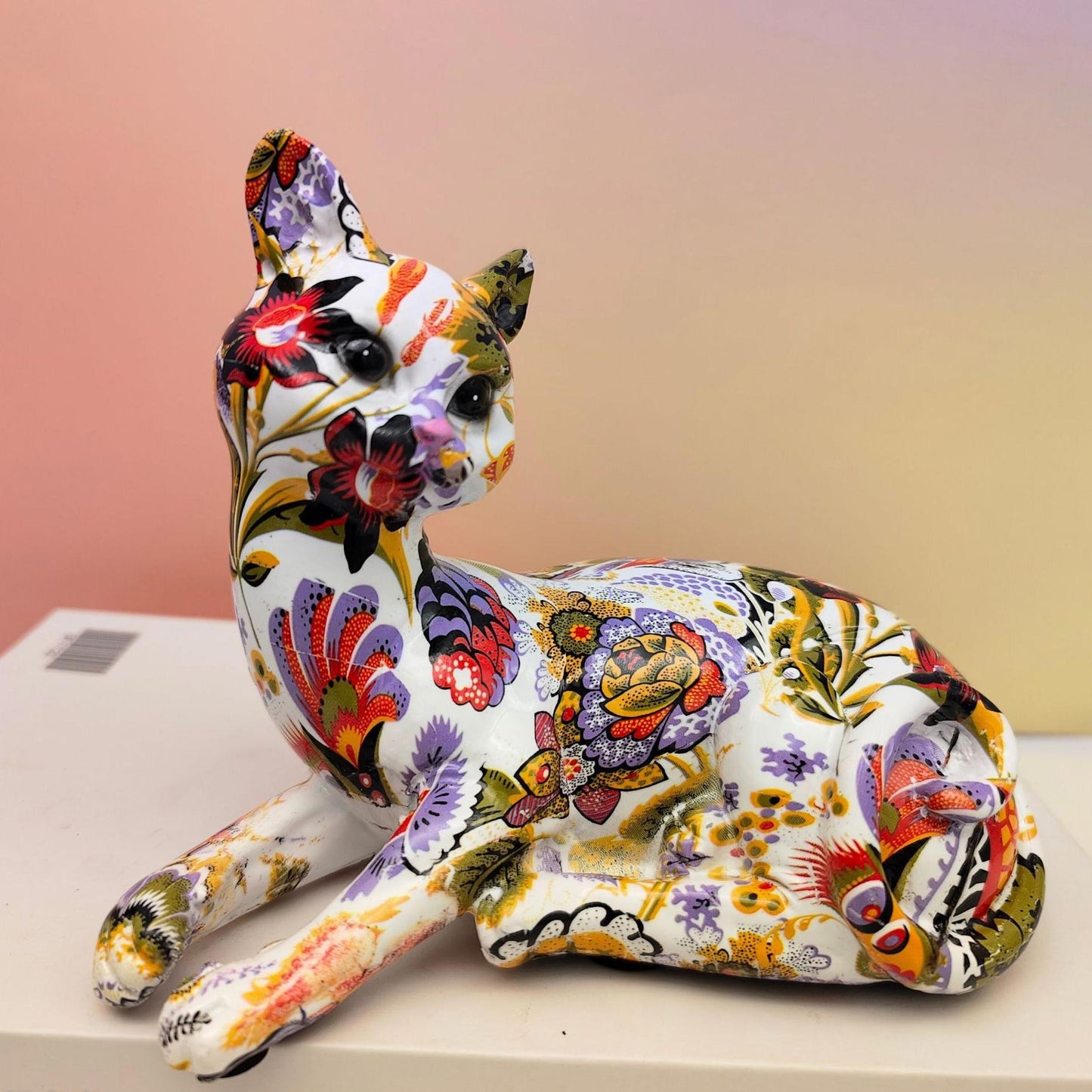 Lying Cat Statue, Resin, Japanese Motif, 14 cm