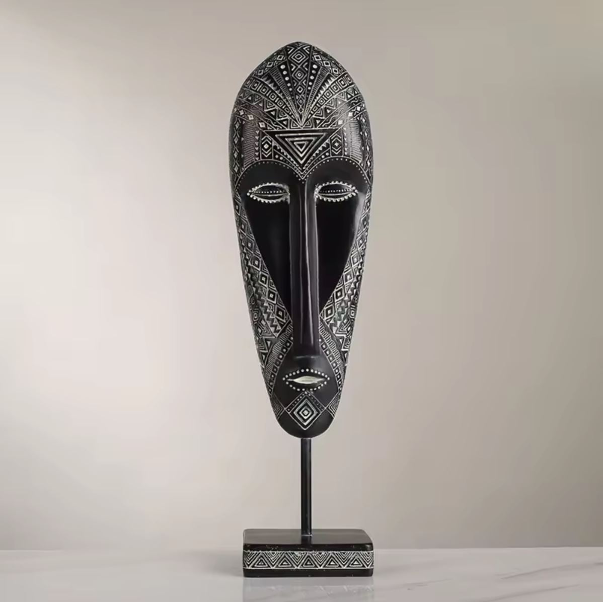 Black & White African Mask Statue 41 cm