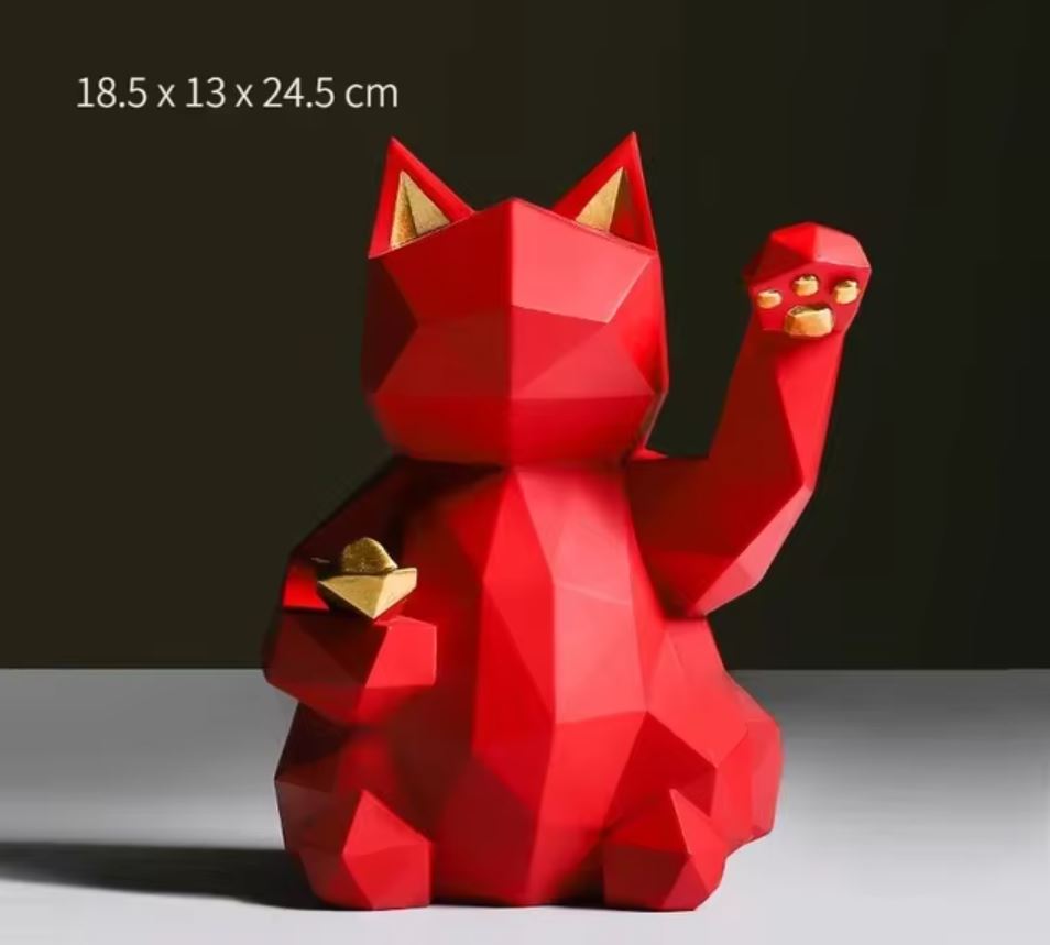 Origami Cat Statue, Red, 24 cm