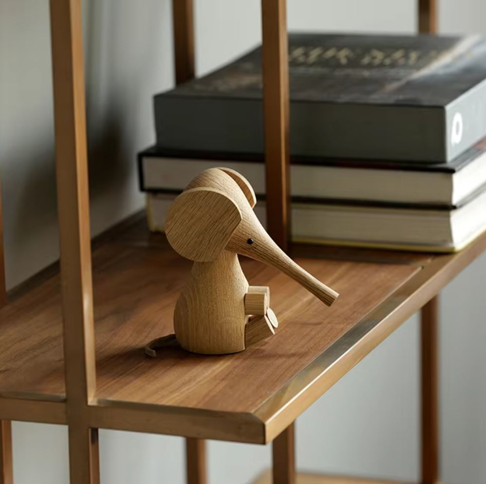 Elephant Statue in Wood, Scandinavian Style, 12 cm