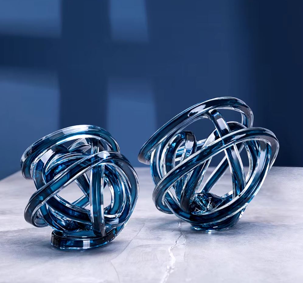 Twisted Coil Glass Sculpture, Blue, 16 cm