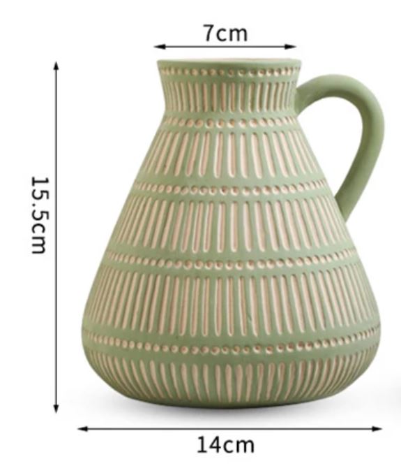 Antique Greek Ceramic Vase, Green, 15 cm