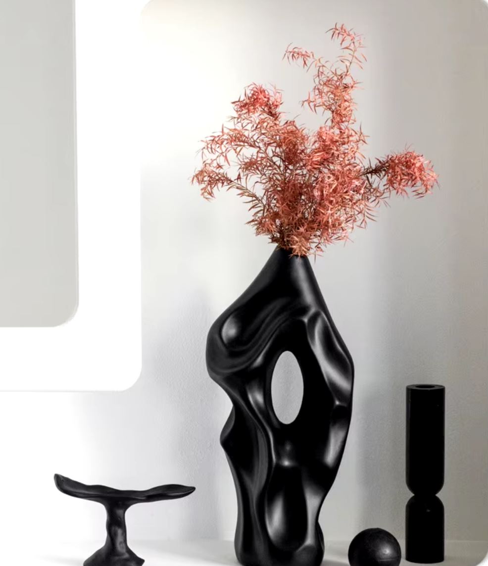 Black Abstract Ceramic Vase 36 cm