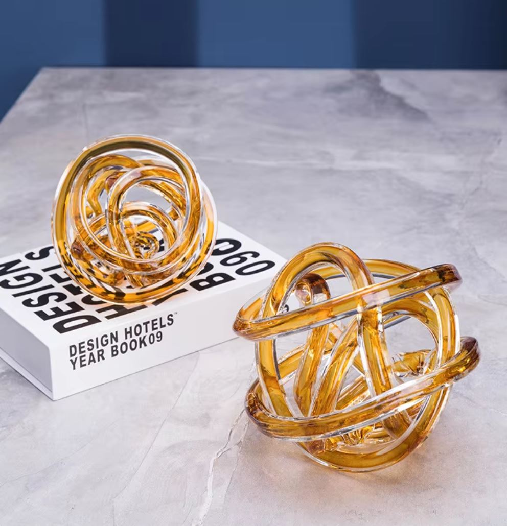 Twisted Coil Glass Sculpture, Amber, 16 cm