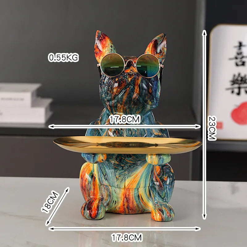 French Bulldog Graffiti Painted Sculpture Table Tray With Piggy Bank