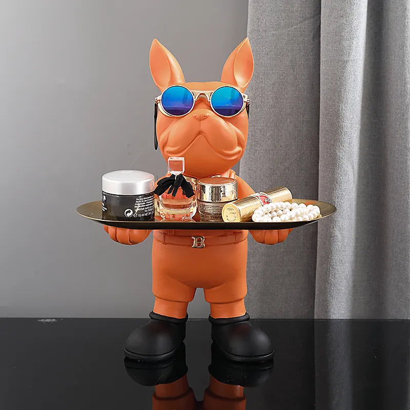 At Your Service Bulldog Sculpture And Tray