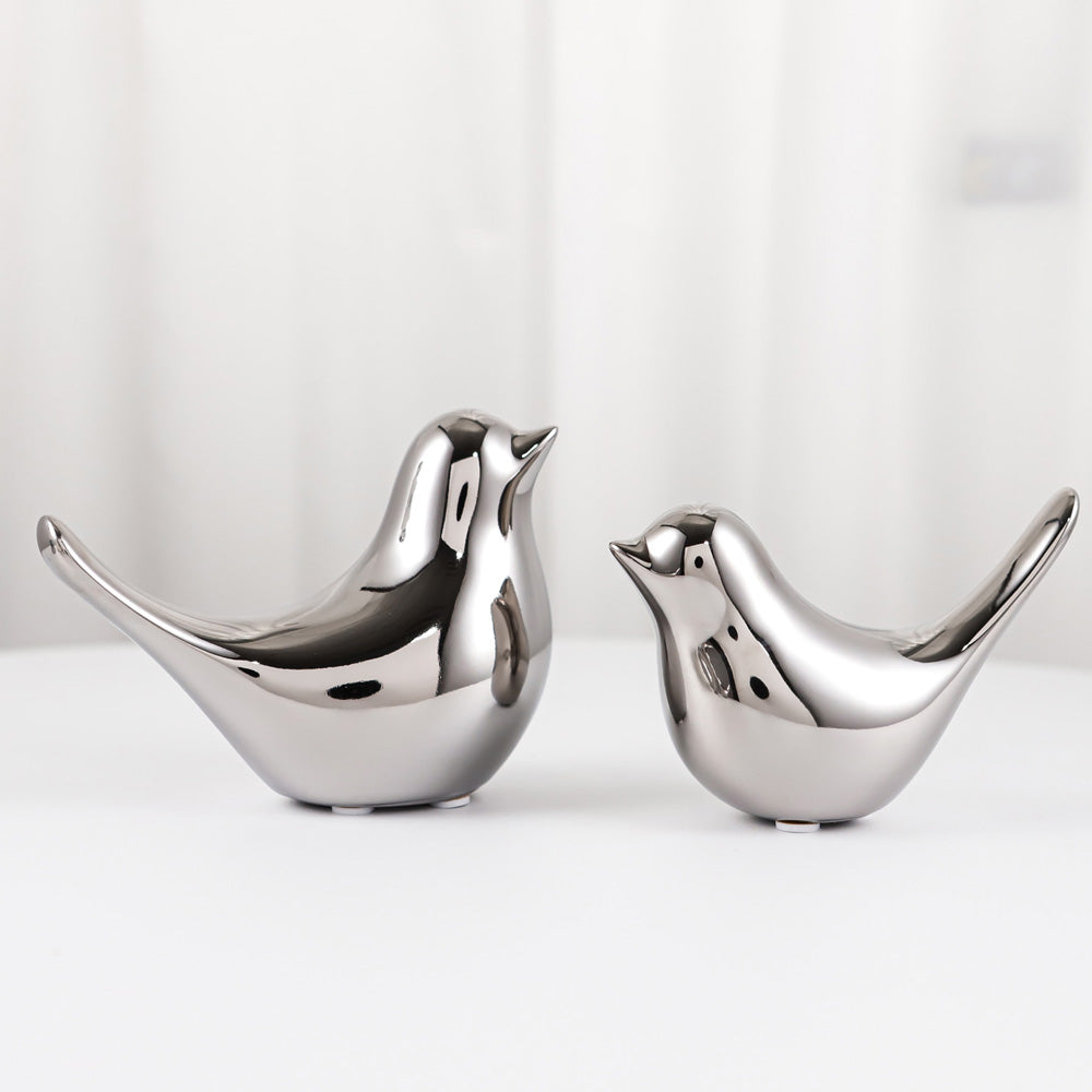 Silver Ceramic Bird Figurines