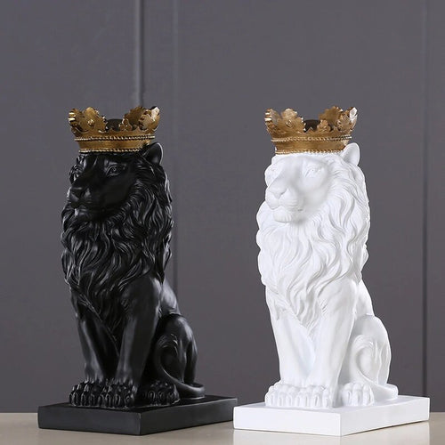 Golden Crowned Lion Sculpture