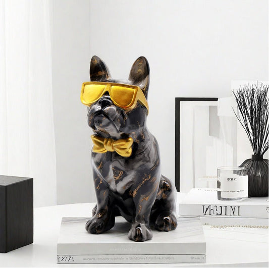 Bulldog Statue with Glasses, Marble, 25 cm