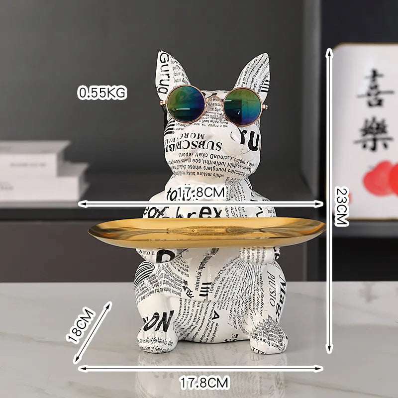 French Bulldog Graffiti Painted Sculpture Table Tray With Piggy Bank