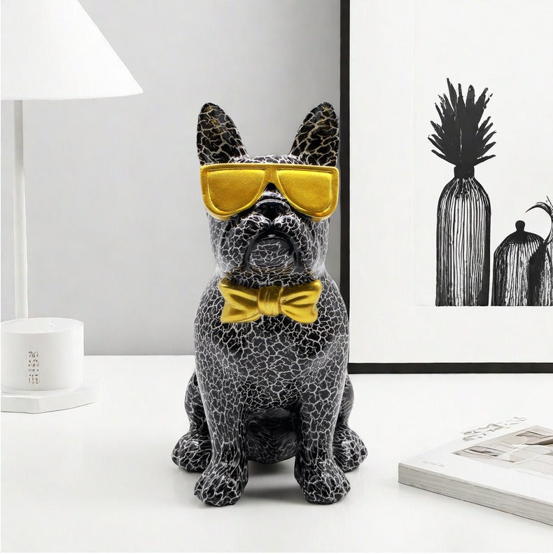 Bulldog Statue with Glasses, Monochrome, 25 cm