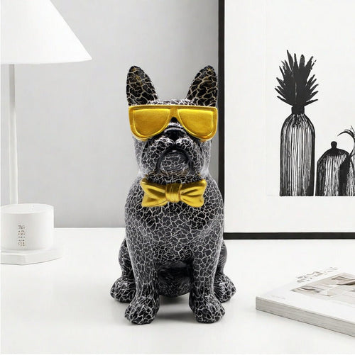 Bulldog Statue with Glasses, Monochrome, 25 cm