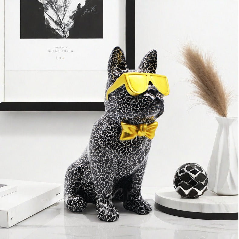 Bulldog Statue with Glasses, Monochrome, 25 cm
