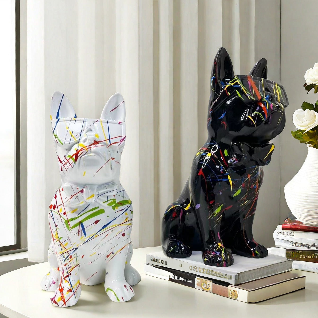 Bulldog Statue with Glasses, Black, 25 cm