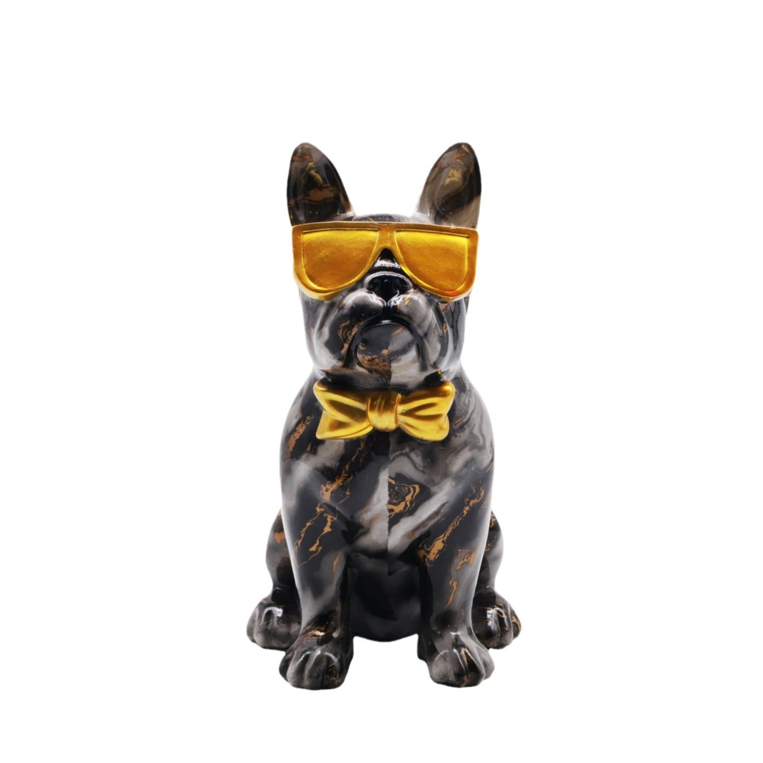 Bulldog Statue with Glasses, Marble, 25 cm