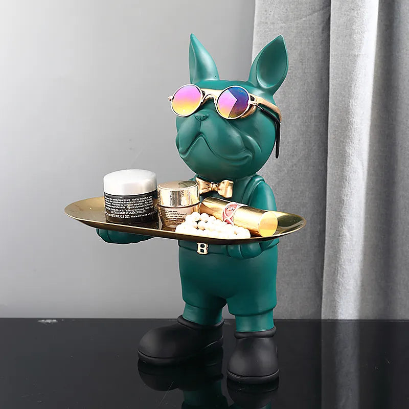 At Your Service Bulldog Sculpture And Tray