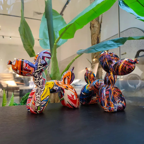 Graffiti Painted Balloon Dog Sculpture