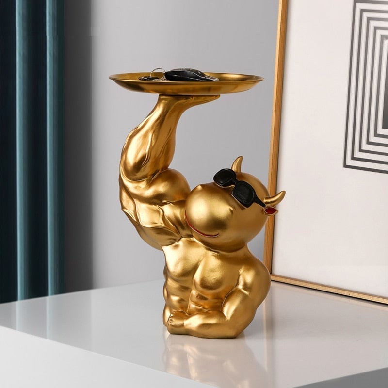 Muscular Cow Golden Tray