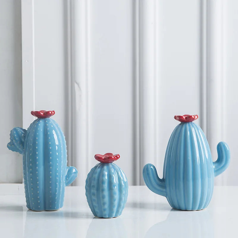 Modern Decor Cactus, Green, Yellow, Blue (Set of 3), 6, 10 and 13 cm
