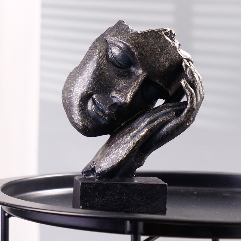 Woman Face Statue, Bronze Effect, 22 cm