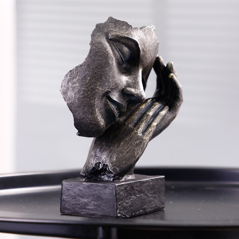Woman Face Statue, Bronze Effect, 22 cm