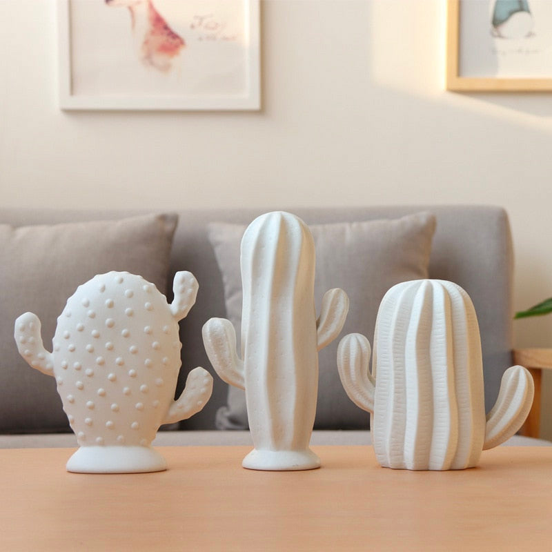 Modern Sculpture <br/> White Decorative Cactus