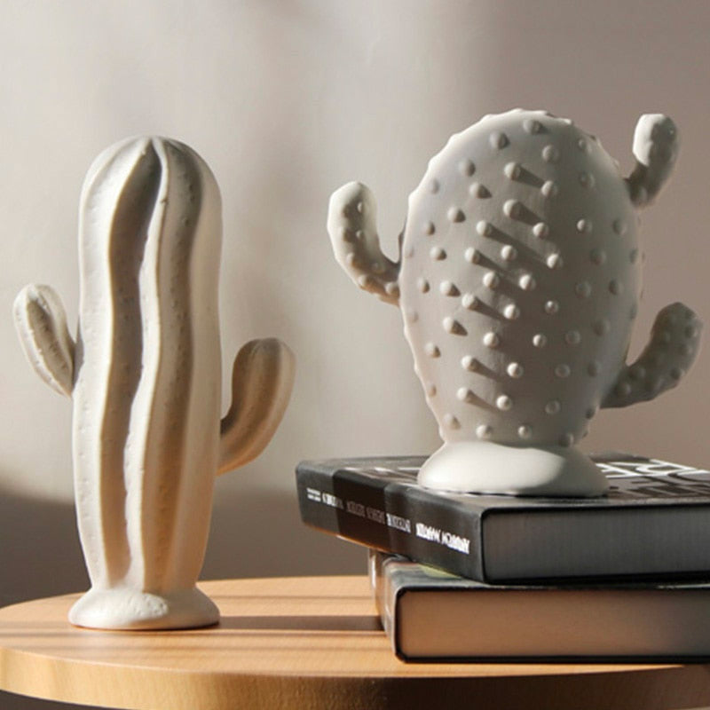 Modern Sculpture <br/> White Decorative Cactus