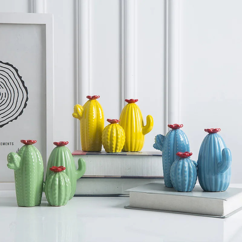 Modern Decor Cactus, Green, Yellow, Blue (Set of 3), 6, 10 and 13 cm