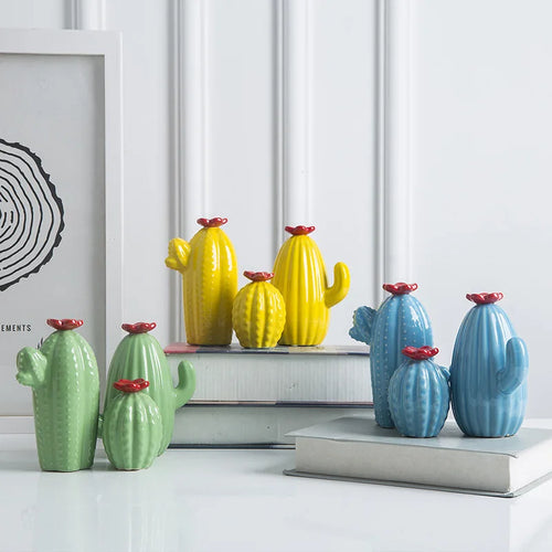 Modern Decor Cactus, Green, Yellow, Blue (Set of 3), 6, 10 and 13 cm