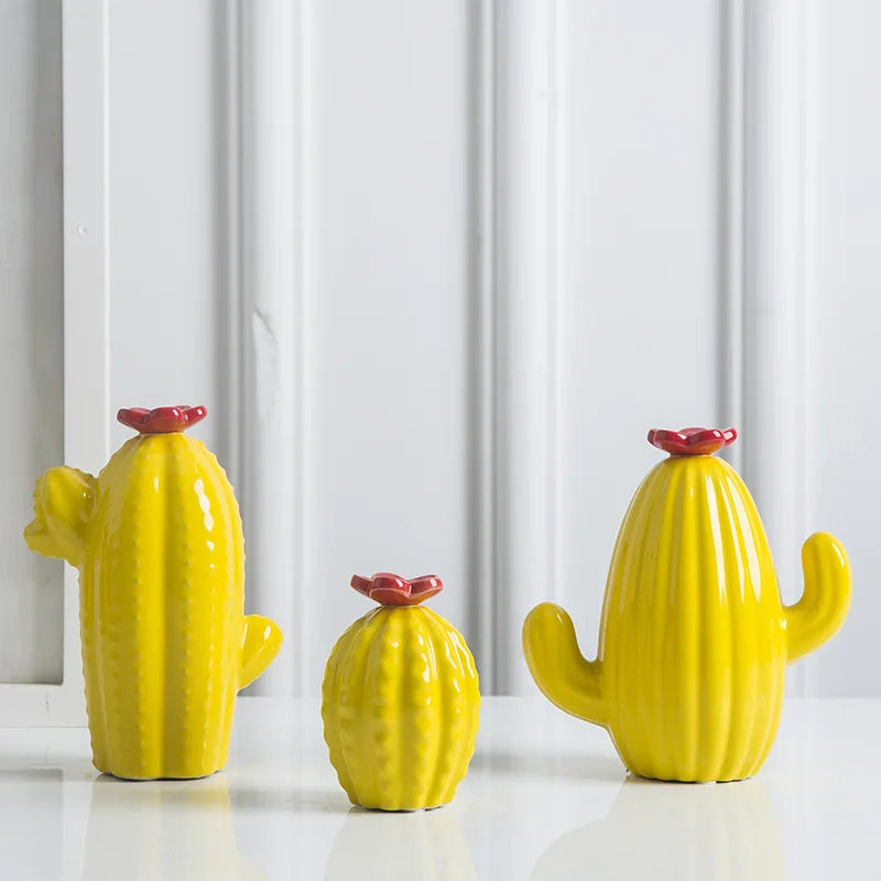 Modern Decor Cactus, Green, Yellow, Blue (Set of 3), 6, 10 and 13 cm