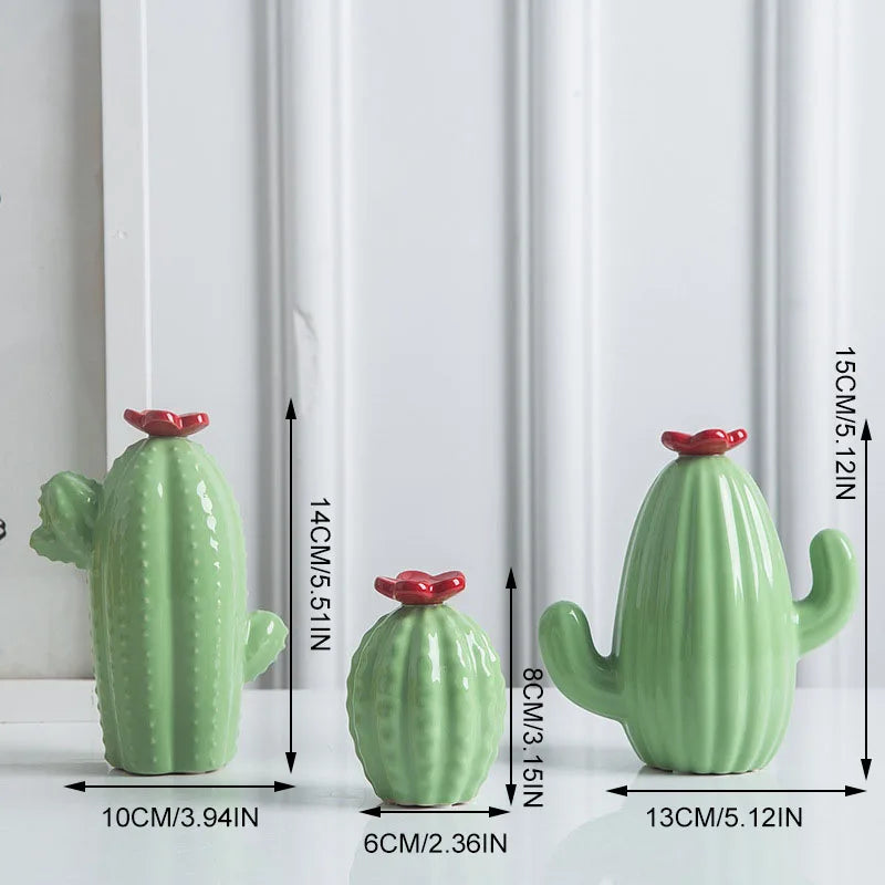 Modern Decor Cactus, Green, Yellow, Blue (Set of 3), 6, 10 and 13 cm