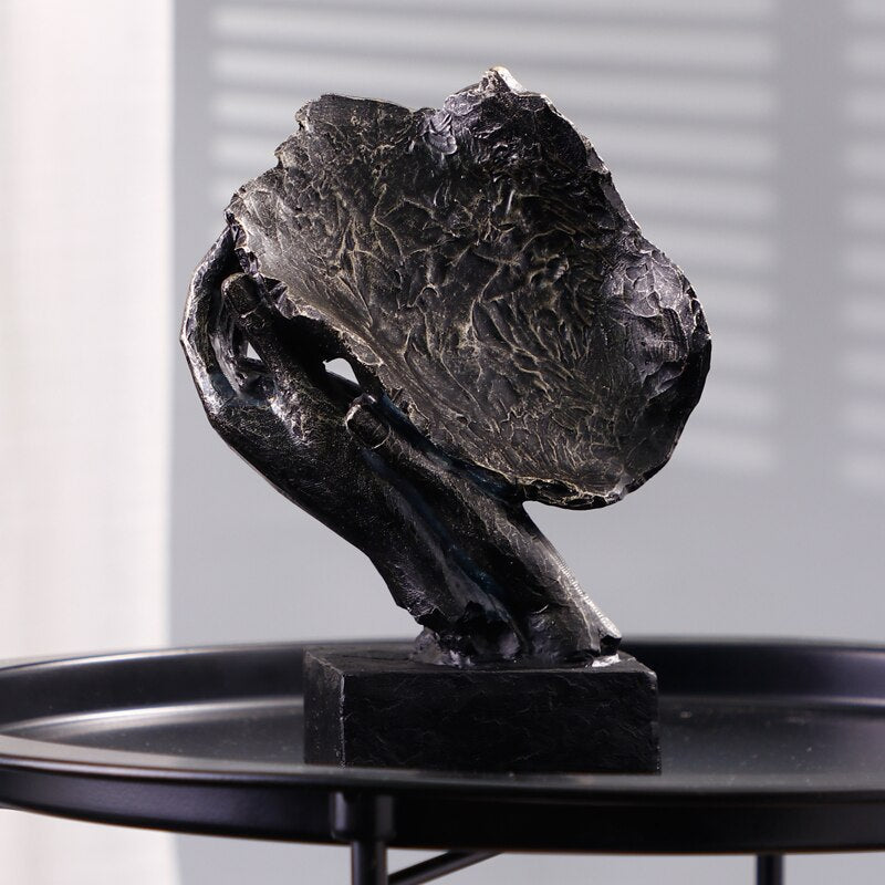 Woman Face Statue, Bronze Effect, 22 cm