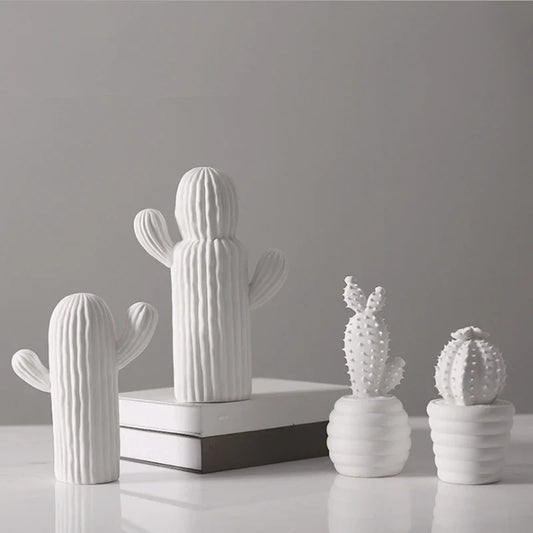 White Ceramic Cactus, 16 cm to 27 cm