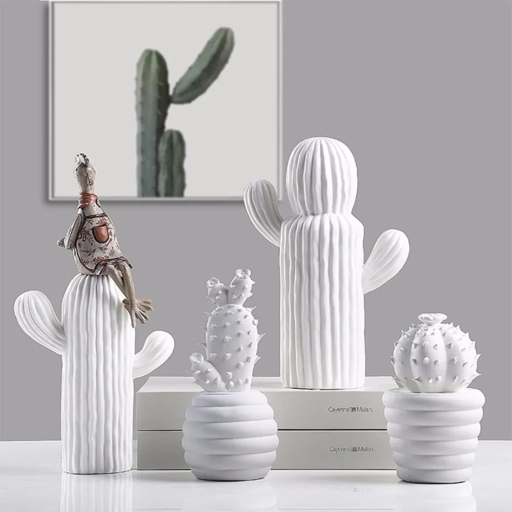 White Ceramic Cactus, 16 cm to 27 cm