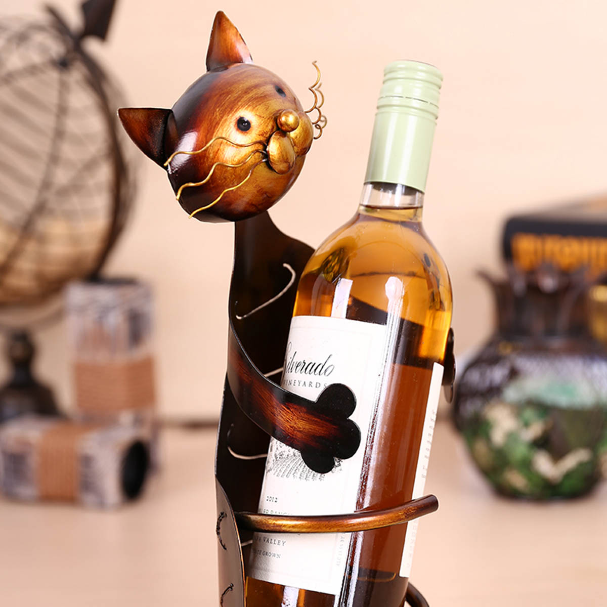 Chrome Cat Wine Holder